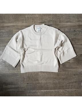 Boxy Fit 3/4 Wide Sleeved Knit Sweater Three Quarter Light Cream Size Small NWOT